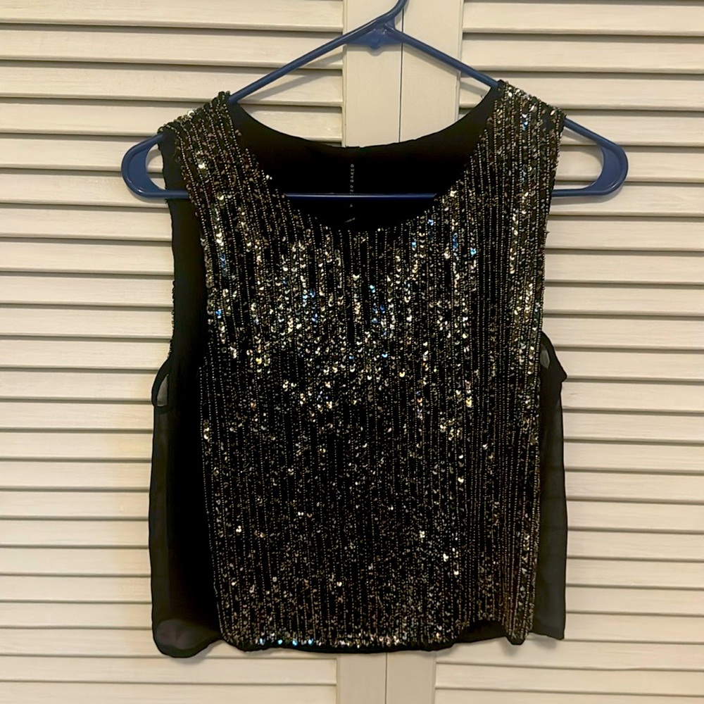 Stunning Walter Baker size small sequin and beaded tank with sheer sides